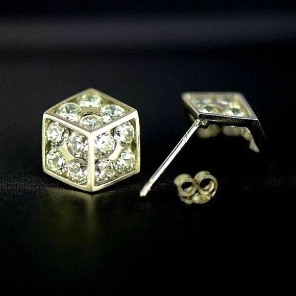 Solid 14K Gold Fancy Post Dice Stud Push Back Earrings Small 5.6 x 6.3 mm - Picture 11 of 11